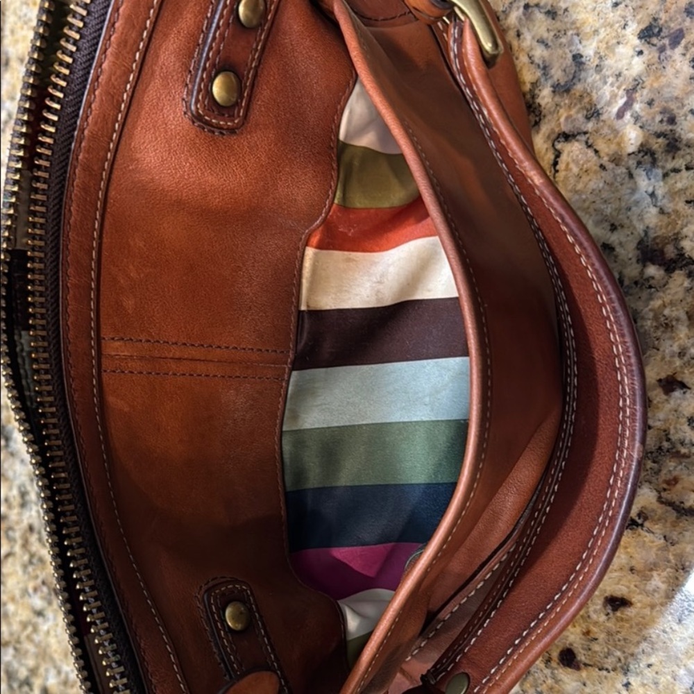 Coach Tan Leather Shoulder Bag with Brass Accents - Picture 6 of 8